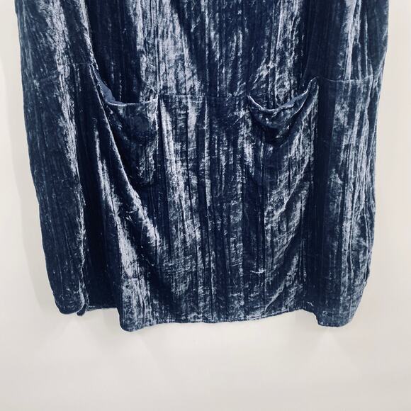 Anthropologie Floreat Crushed Velvet Mini Dress Tunic Pockets Navy Blue Large - Picture 6 of 9